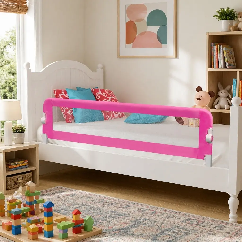 Toddler Bed Rail Safety Guard 150 x 42 cm Pink Foldable Protection