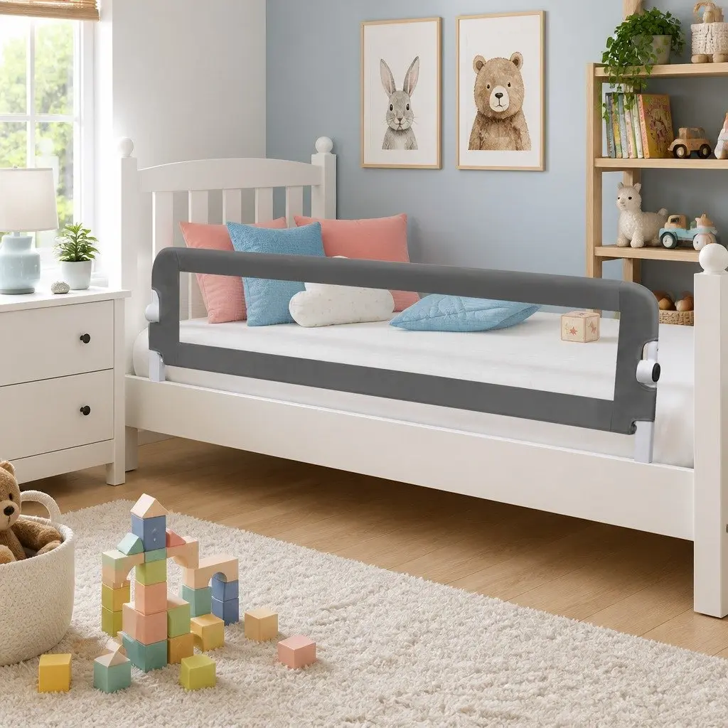 Toddler Safety Bed Rail Grey Foldable Protective Guard 150x42cm