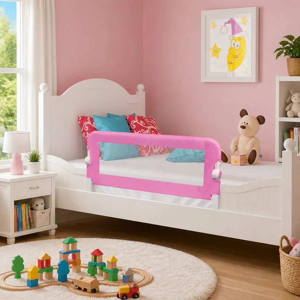 Toddler Bed Rail Safety Guard 120x42 cm Foldable Pink
