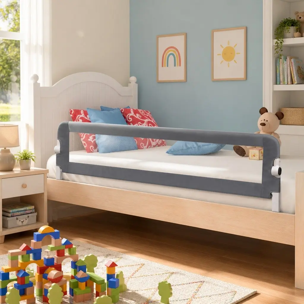 Toddler Bed Rail Protective Sleep Guard 120x42cm Grey Foldable