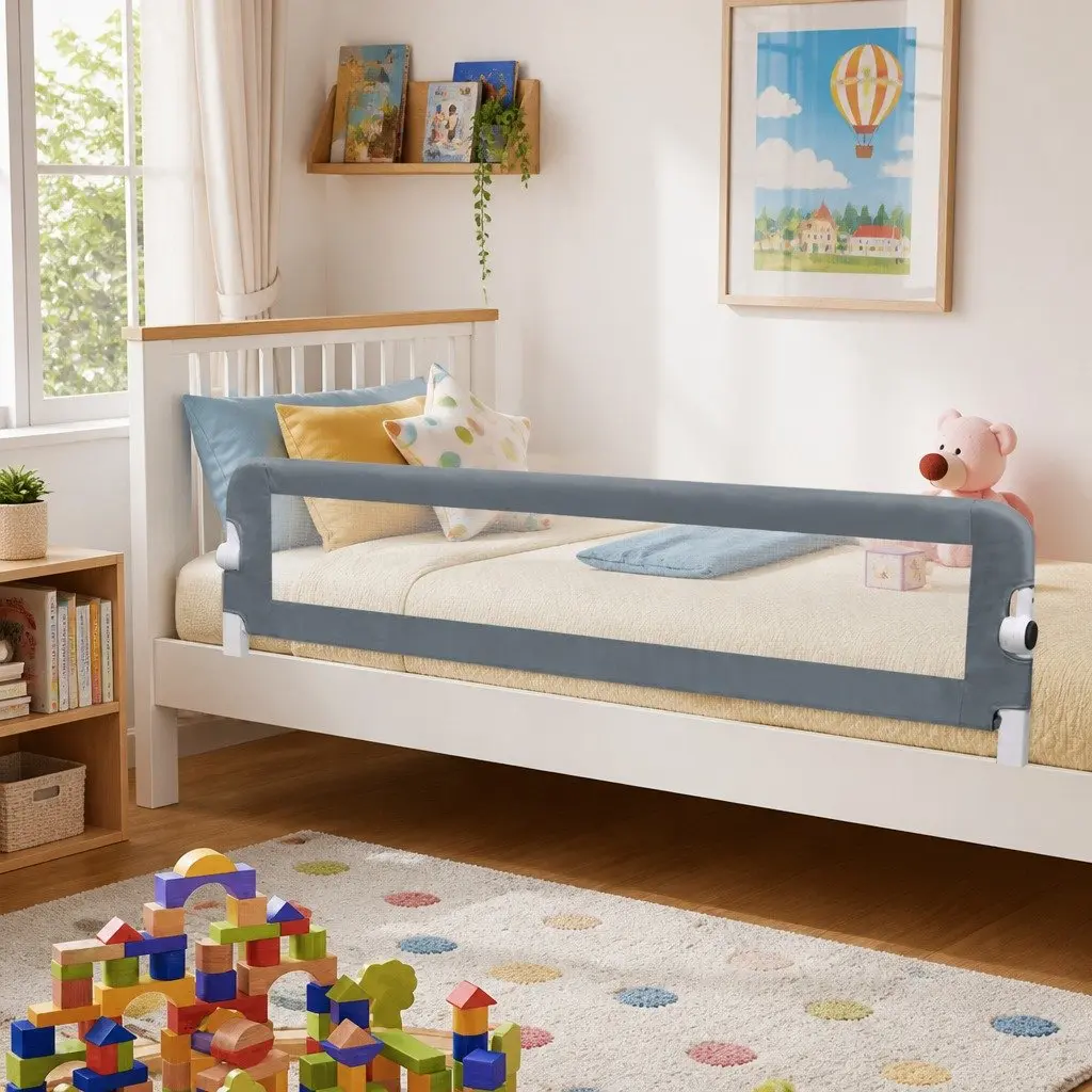 Toddler Bed Rail Protective Guard 180x42 cm Foldable Grey