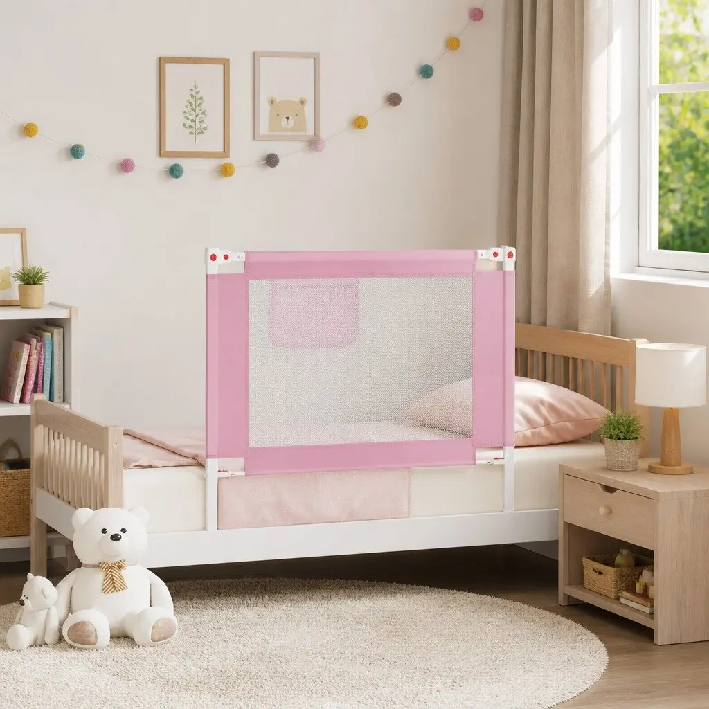 Toddler Bed Guard Safety Rail Adjustable Height Pink 90x25cm