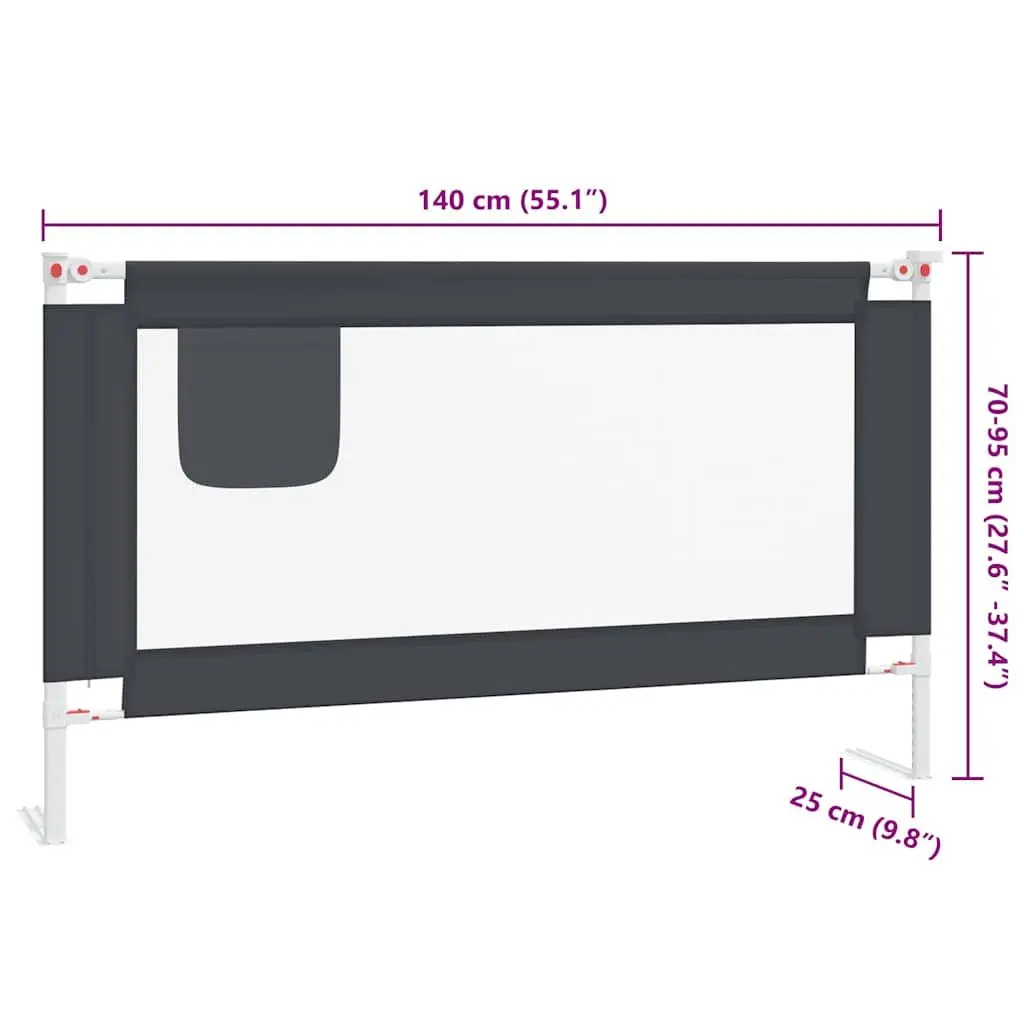 Toddler Bed Rail Protection Guard 140x25cm Grey Fabric