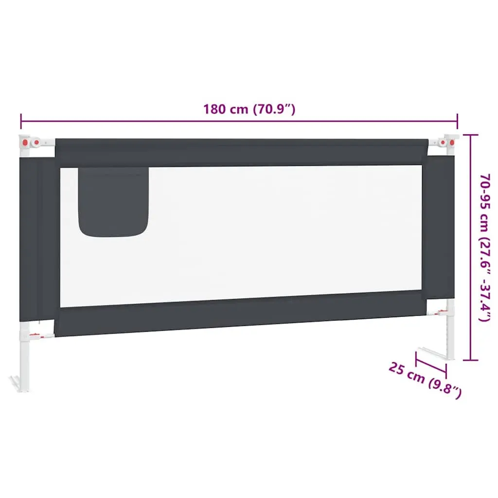 Toddler Bed Rail Safety Guard Adjustable Height 180x25 cm Grey