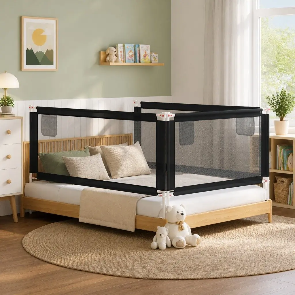 Toddler Bed Rail Safety Guard Adjustable Height Grey 200x25 cm