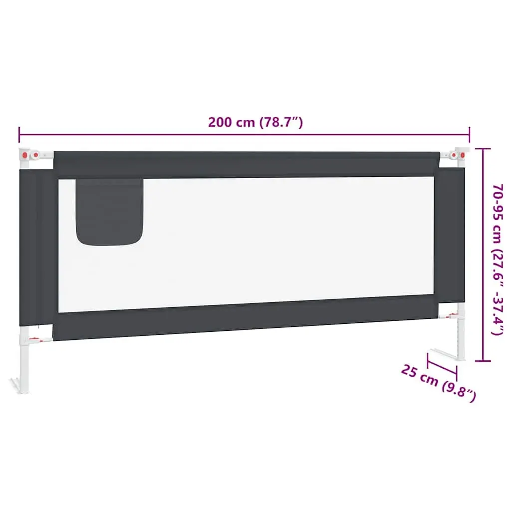 Toddler Bed Rail Safety Guard Adjustable Height Grey 200x25 cm