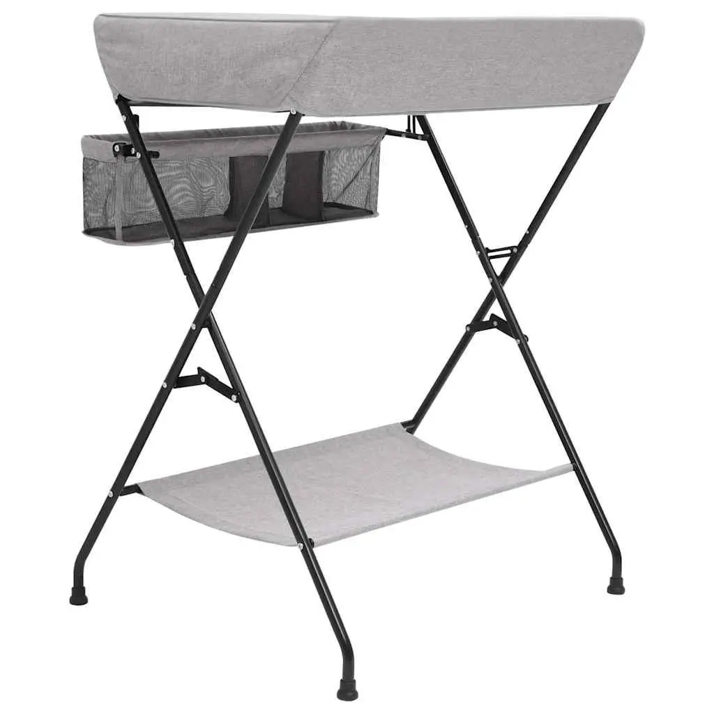 Changing Table Light Grey Foldable Diaper Tray Storage Compartments