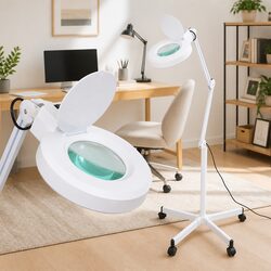 Standing Magnifying Lamp with LED Ring Light 5 Dioptres Adjustable Desk Work