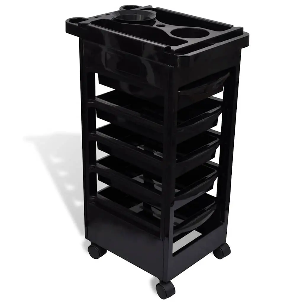 Hair Salon Trolley Organizer Beauty Storage Cart Black Five Drawers