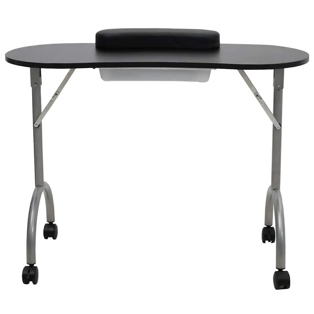 Folding Manicure Table Nail Care Large Black with Wrist Cushion Storage Drawer