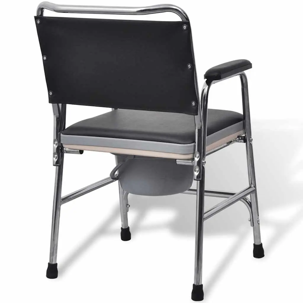 Commode Chair Steel Black Bedside Toilet Seat Armrests Mobility Furniture