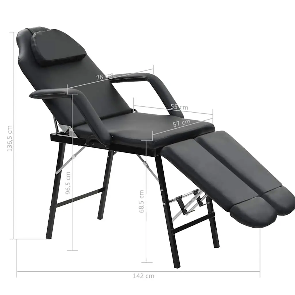 Portable Facial Treatment Chair Massage Bed 185 x 78 x 76 cm Black Faux Leather