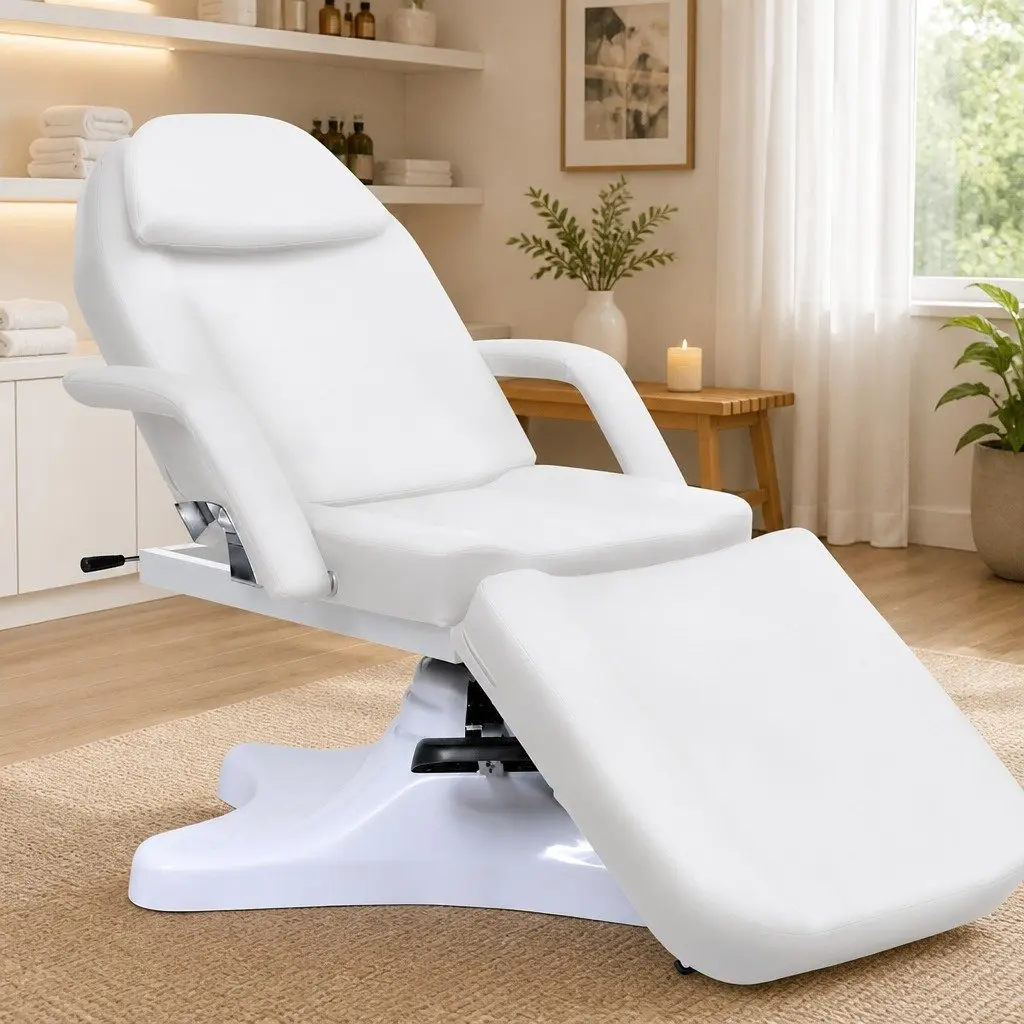 Adjustable Height Massage Table 180x62cm White for Beauty Treatment Facial Salon
