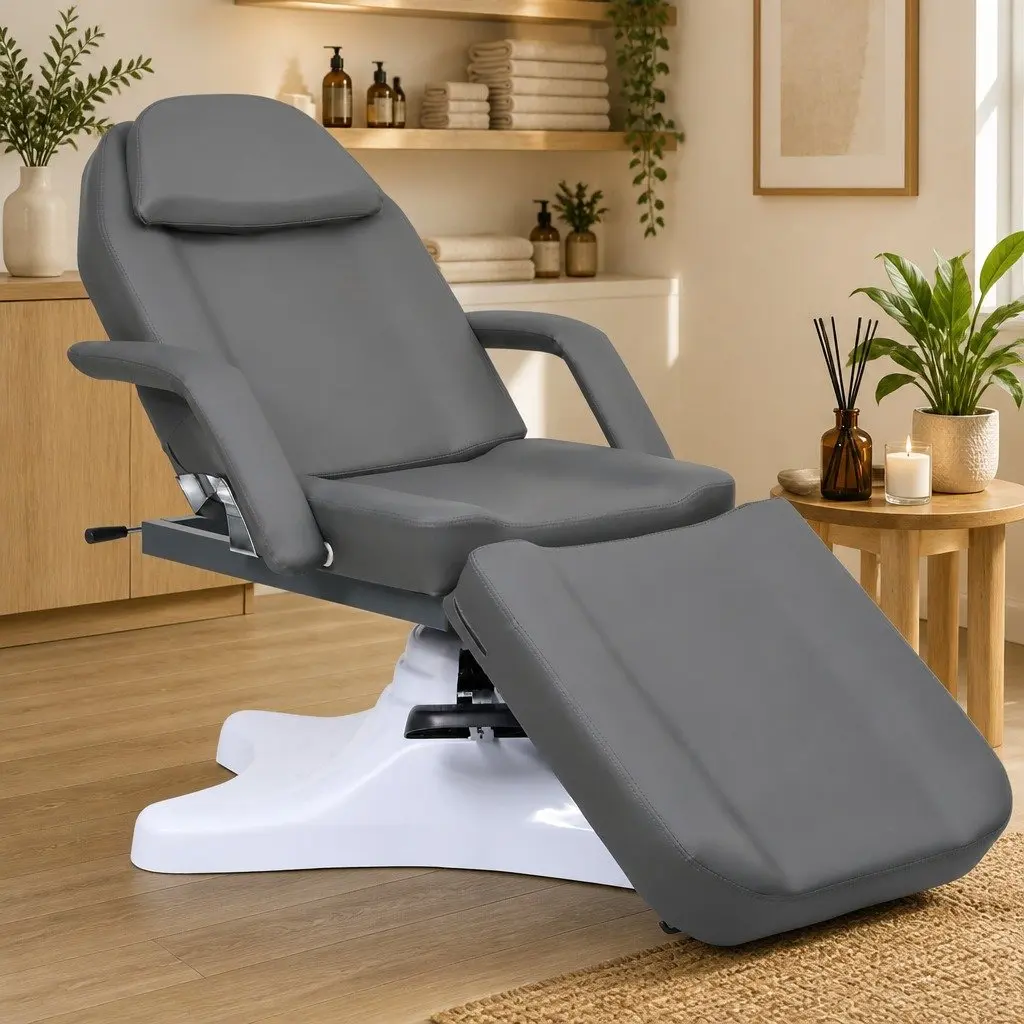 Adjustable Massage Table for Beauty Salon with Rotating Backrest and Footrest Grey 180x62x86.5 to 118 cm