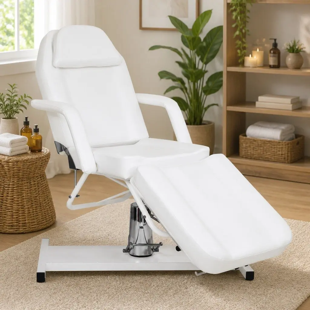 Massage Table Adjustable 180x62cm White for Salon Beauty Facial Treatment