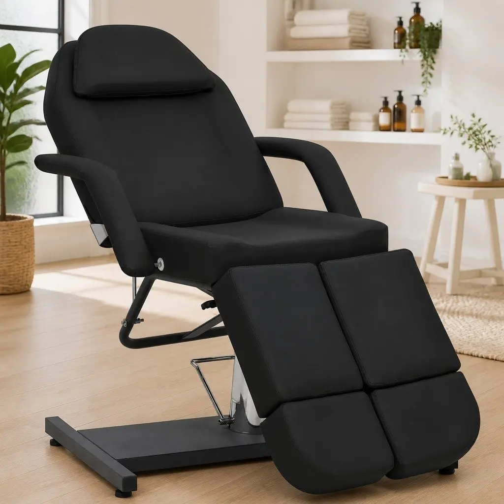 Massage Chair Black Faux Leather Treatment Bed Adjustable Backrest for Salon and Spa
