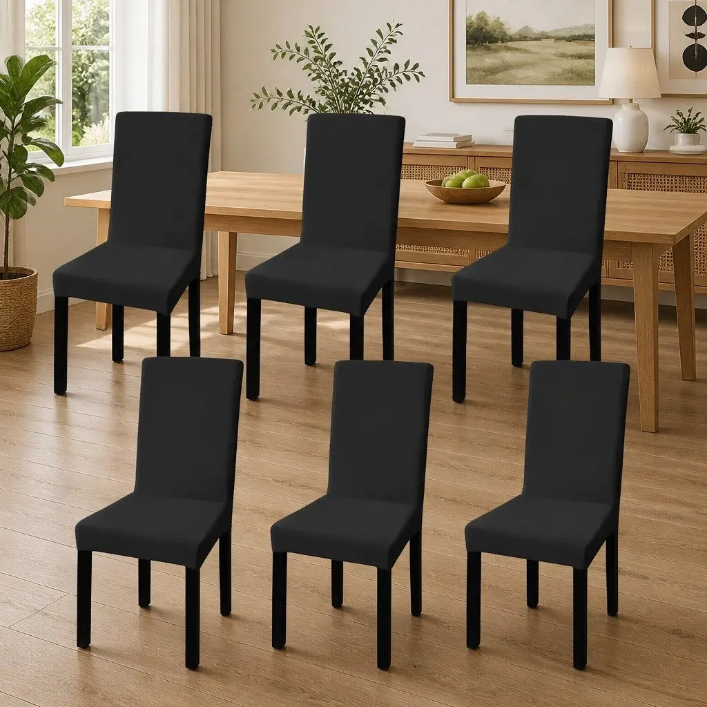 Chair Cover Stretch Slipcover Black Protector 6 Piece