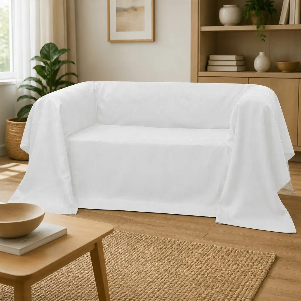 Suede Couch Slipcover Furniture Protector 210 x 280 cm Cream