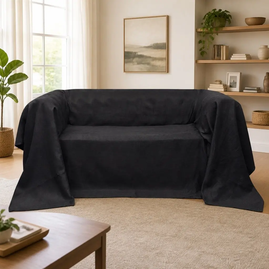 Suede Couch Slipcover Furniture Protector 270 x 350 cm Anthracite