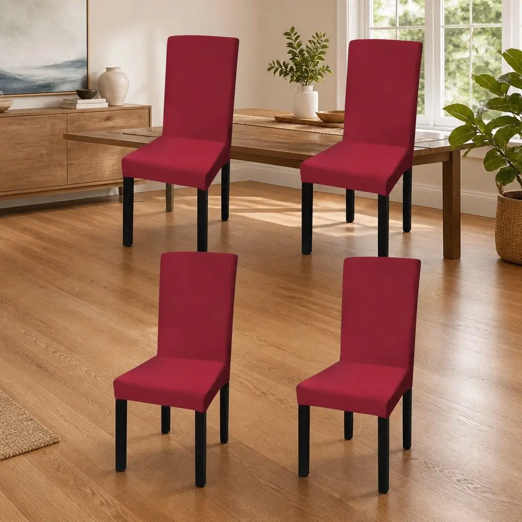 Stretchable Chair Cover Red Set 4 pcs Soft Wrinkle Resistant Protective