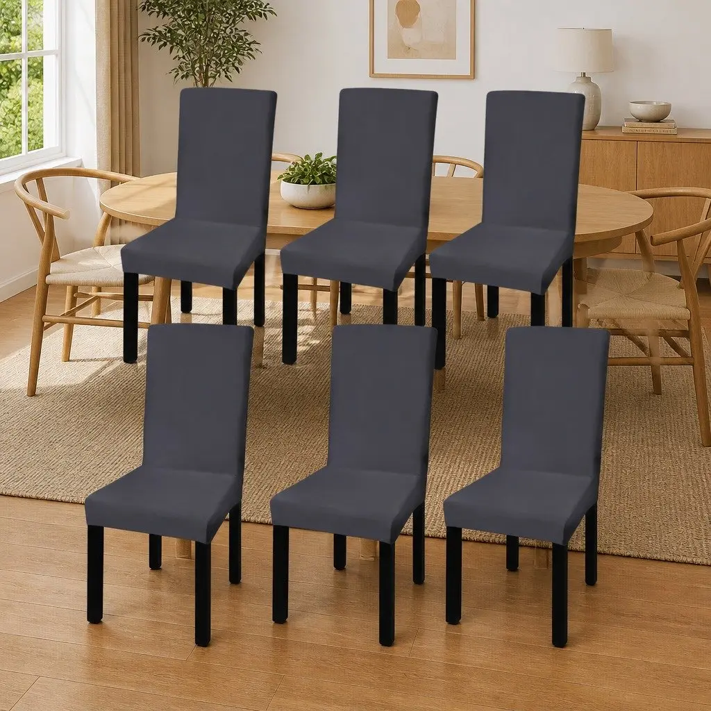 Stretchable Chair Covers Set Soft 6 Pieces Anthracite Wrinkle Resistant