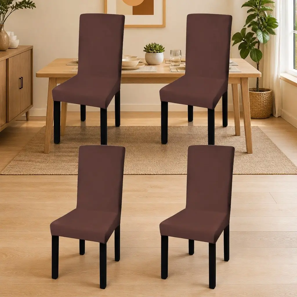 Stretchable Chair Covers Brown 4 Pack Soft Wrinkle-Resistant Slipcover