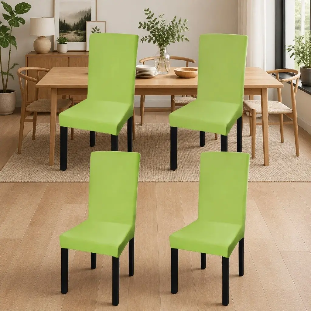 Stretchable Chair Cover Green Soft Wrinkle-Resistant 4 Piece