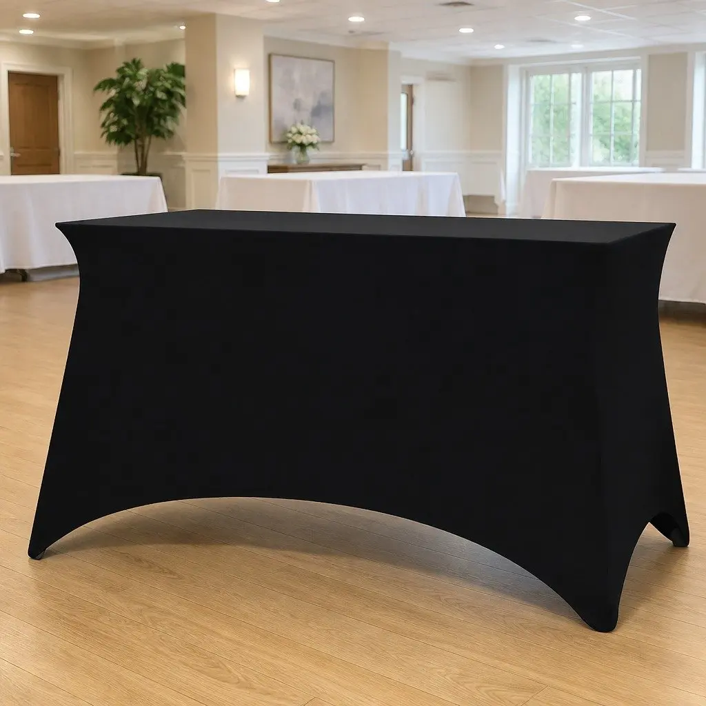 Rectangular Stretch Table Slipcovers Black 183x76x74cm 2 Pieces Event Wedding Banquet