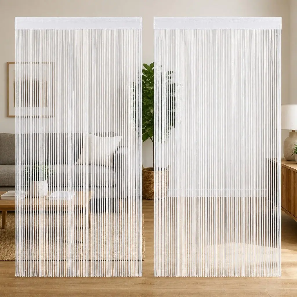 String Curtains Door Window Panel Room Divider 140x250 cm White 2 pcs