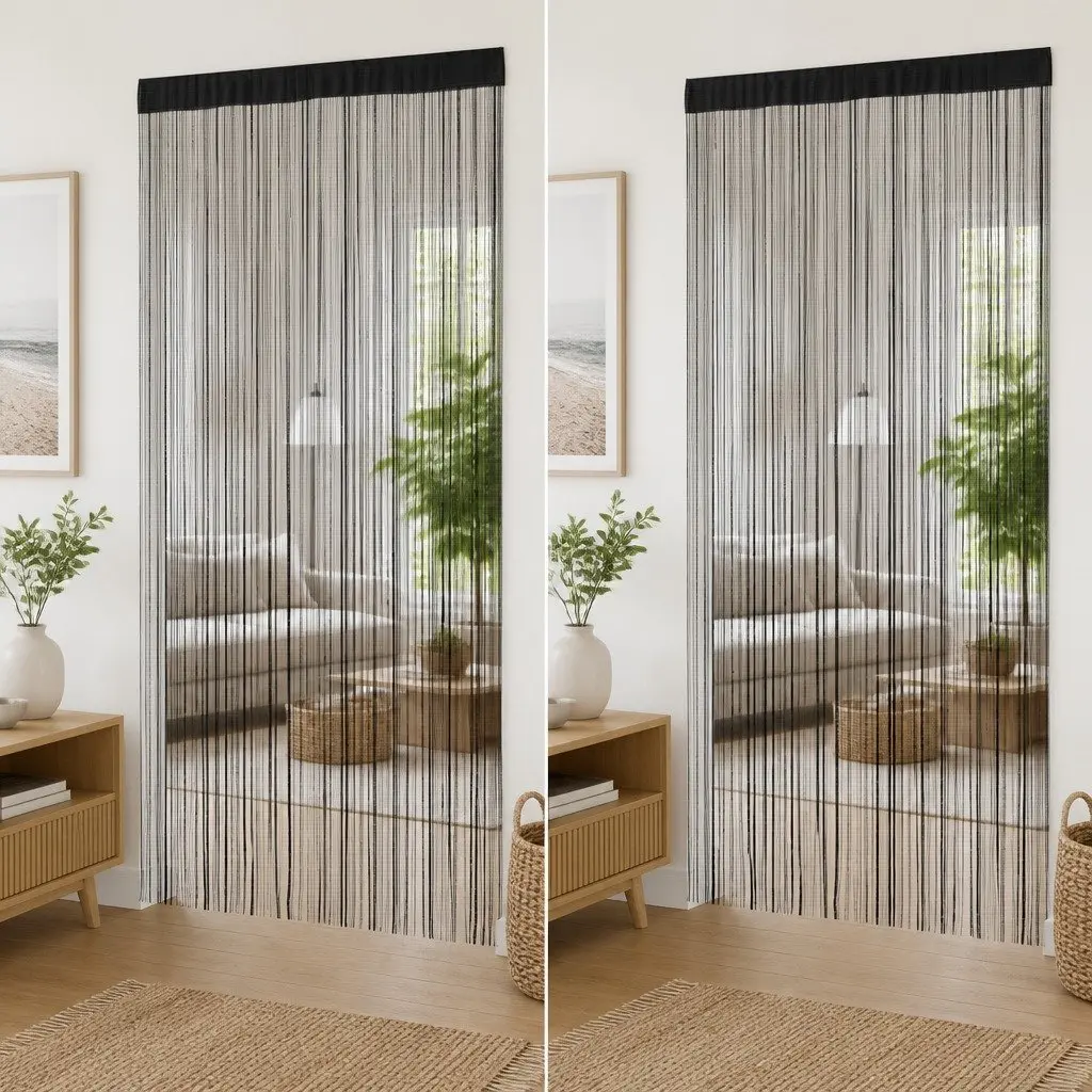 String Curtains Room Divider 100x250 cm Black 2 Piece