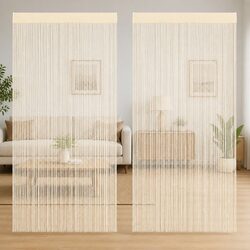 Cream String Curtains 2 pcs 140x250 cm - Practical Décor