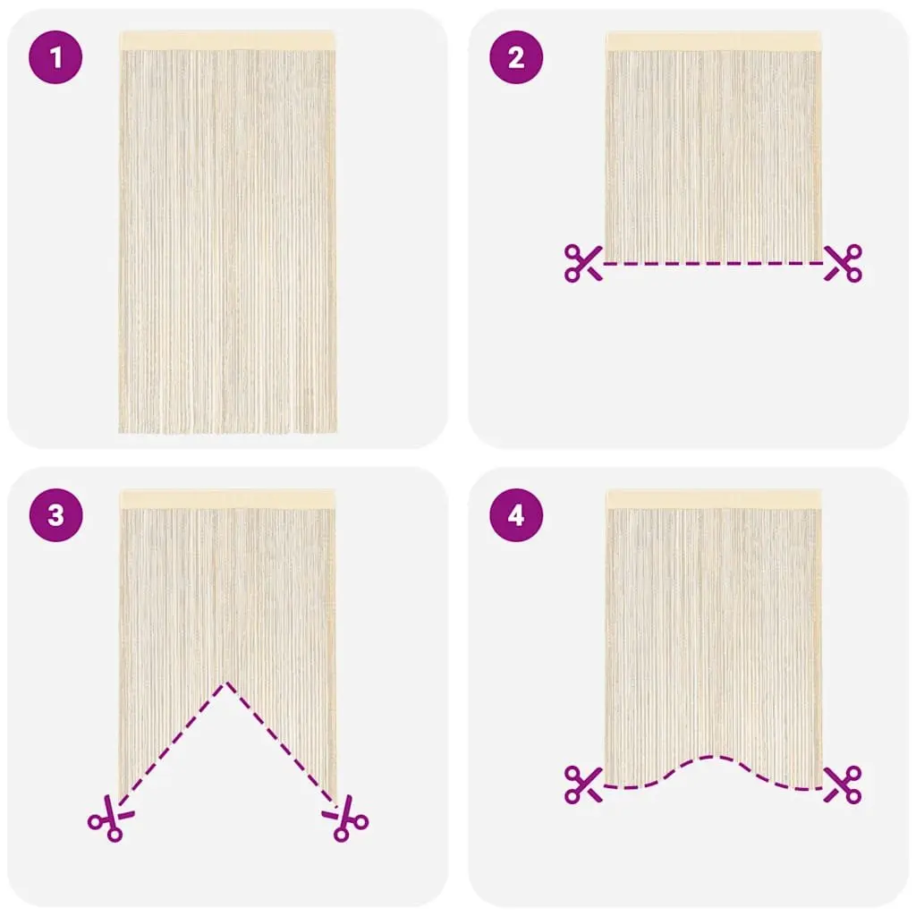 String Curtains Room Divider Door Window Panel 140x250 cm Cream 2 Piece