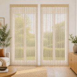 Warm and Value-Driven Beige String Curtains 2 pcs