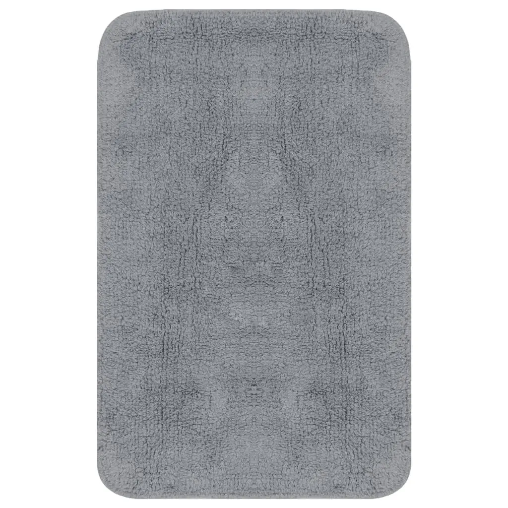 Bathroom Mat Set 3 Pieces Grey Cotton Bath Towel Pedestal Toilet Lid Cover