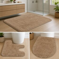 Comfortable and Practical Beige Bathroom Mat Set
