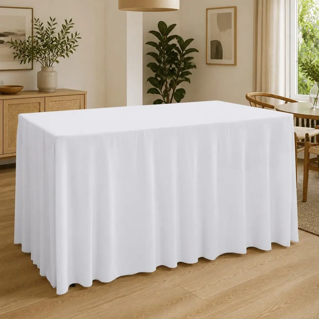 Stretch Table Cover with Skirt Event Party 183x76x74 cm White 2 Piece