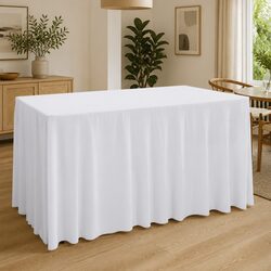 Versatile White Stretch Table Cover with Skirt 183x76x74 cm 2 Pack