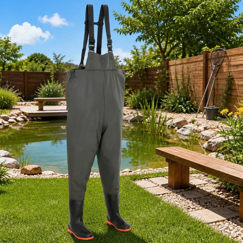 Chest Wading Pants with Boots for Fishing, Green Size 43