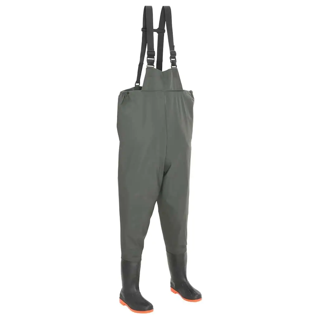 Chest Wading Pants with Boots for Fishing, Green Size 43