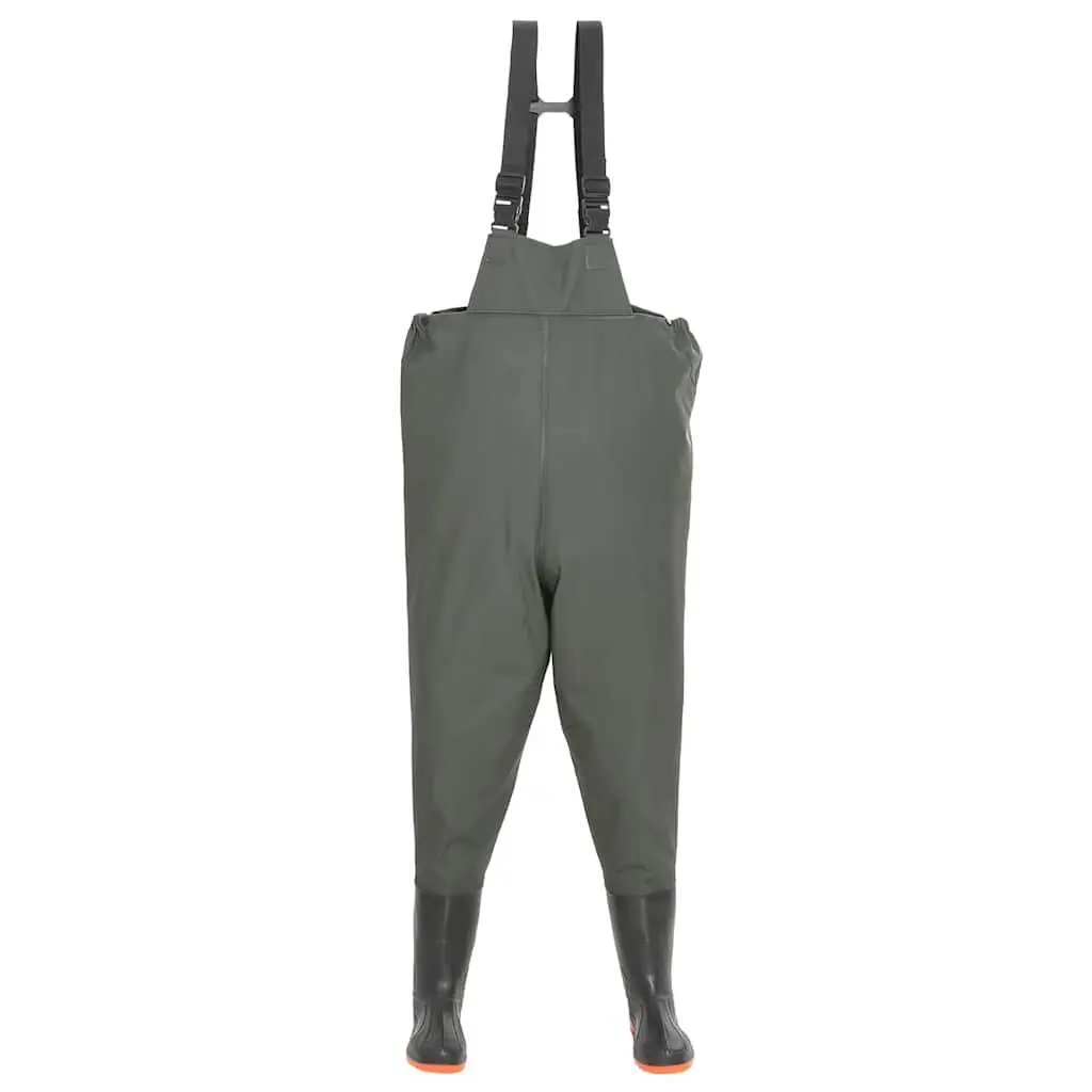 Chest Wading Pants with Boots for Fishing, Green Size 43