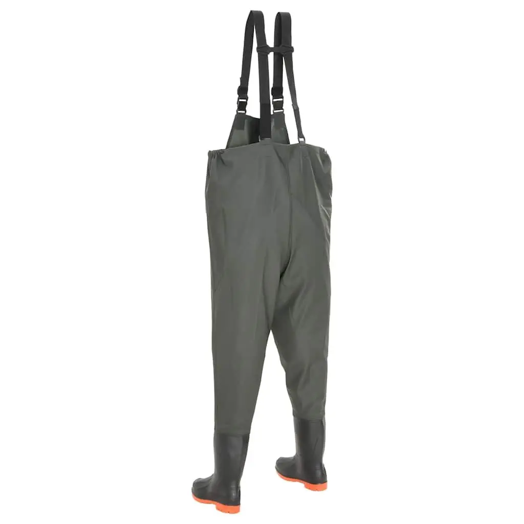 Chest Wading Pants with Boots for Fishing, Green Size 43