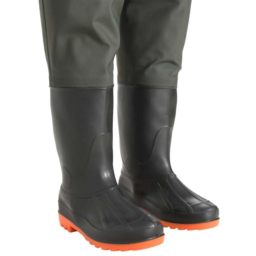 Chest Wading Pants with Boots for Fishing, Green Size 43