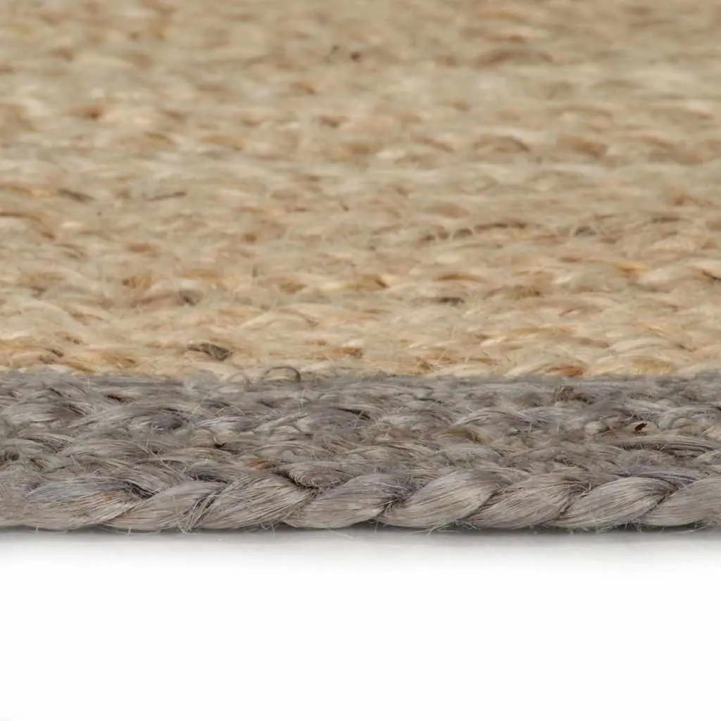Jute Area Rug Natural Grey Border 90cm Round
