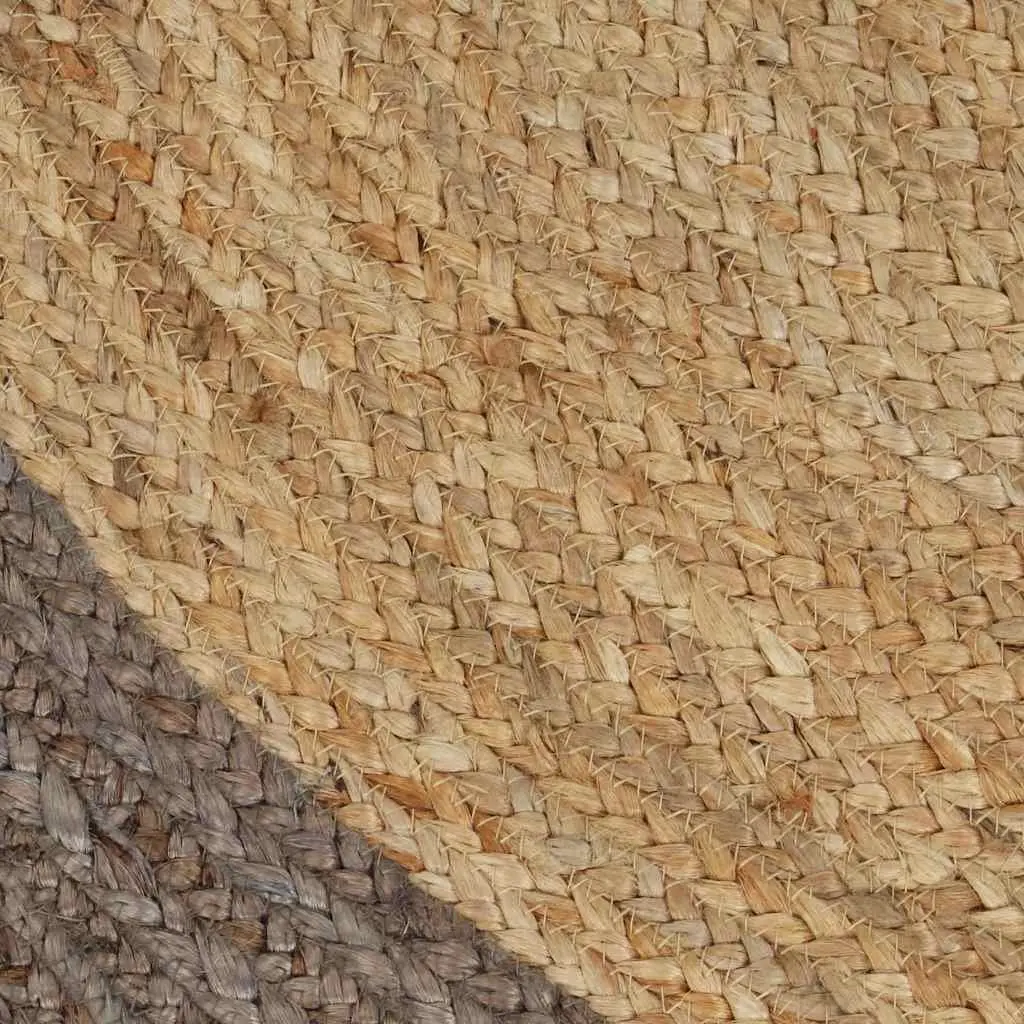 Jute Area Rug Natural Grey Border 90cm Round