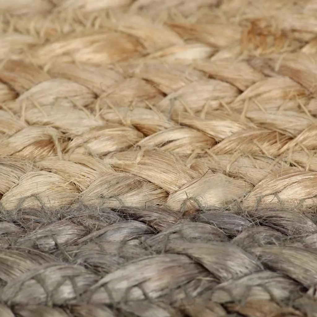 Jute Area Rug Natural Grey Border 90cm Round