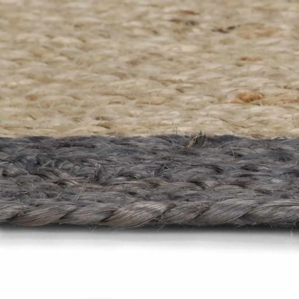 Handmade Jute Area Rug Grey Dark Border Round 150 cm Braided Carpet Home Decor