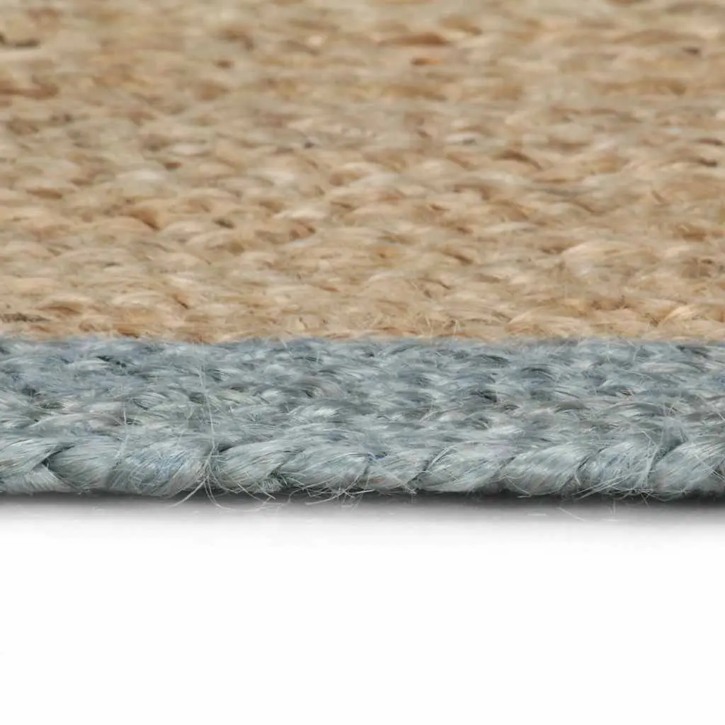 Handmade Jute Area Rug Natural Jute Center Olive Green Border Round 120 cm
