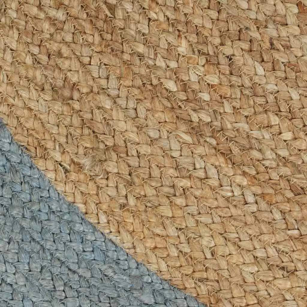 Handmade Jute Area Rug Natural Jute Center Olive Green Border Round 120 cm