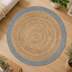 Unique Handmade Jute Area Rug with Olive Green Trim