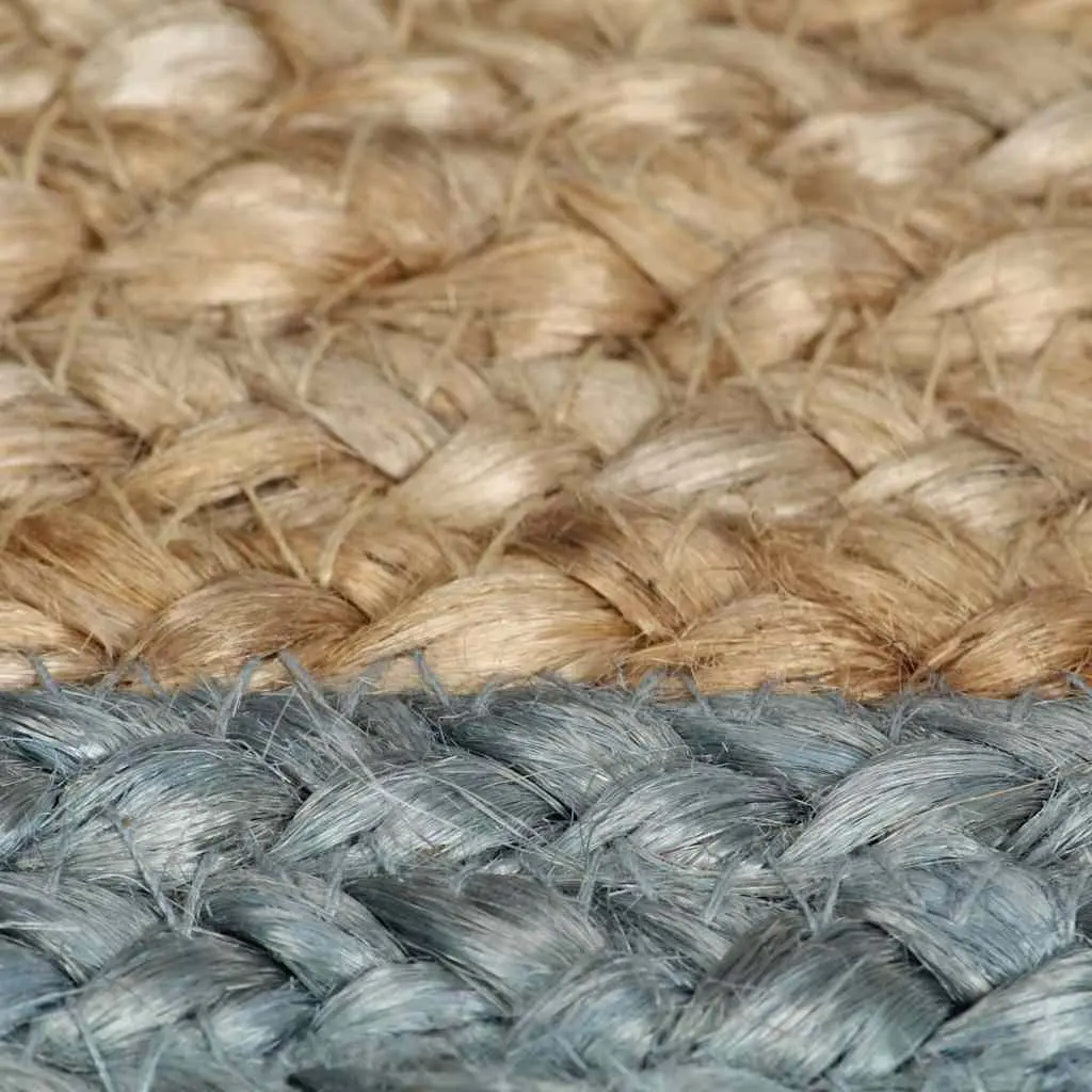 Jute Area Rug Natural Centre Olive Green Border 150 cm Round Carpet Home Decor
